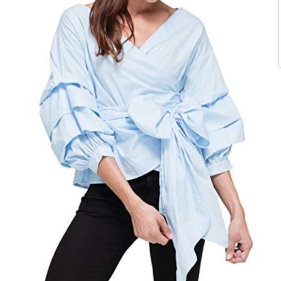 [Simplee] Wrap Front Tie Shirt L - Picture 1 of 8